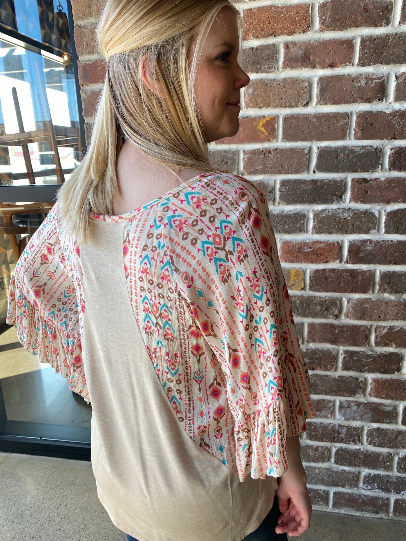 Patch Print Dramatic Sleeve Top