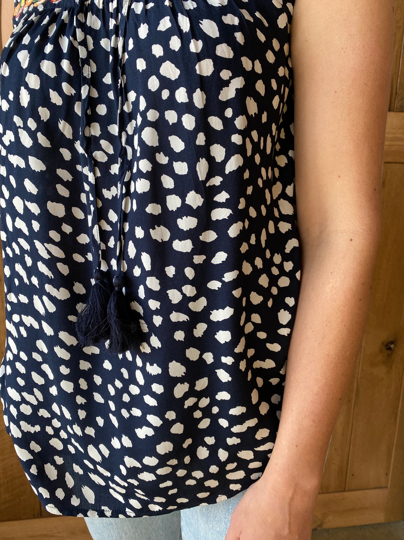 Navy Dot Embroidered Top