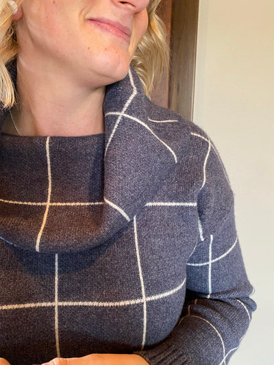 Cowl Neck Grid Sweater
