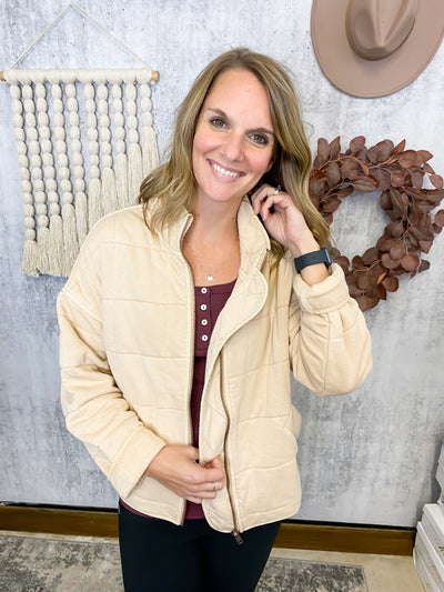 Quilted Bomber Jacket - Tan