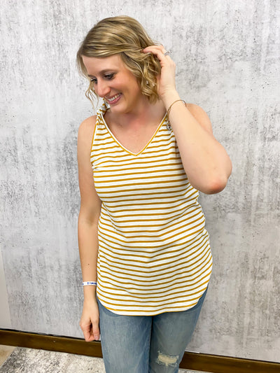 Striped Tank with Tie -Mustard