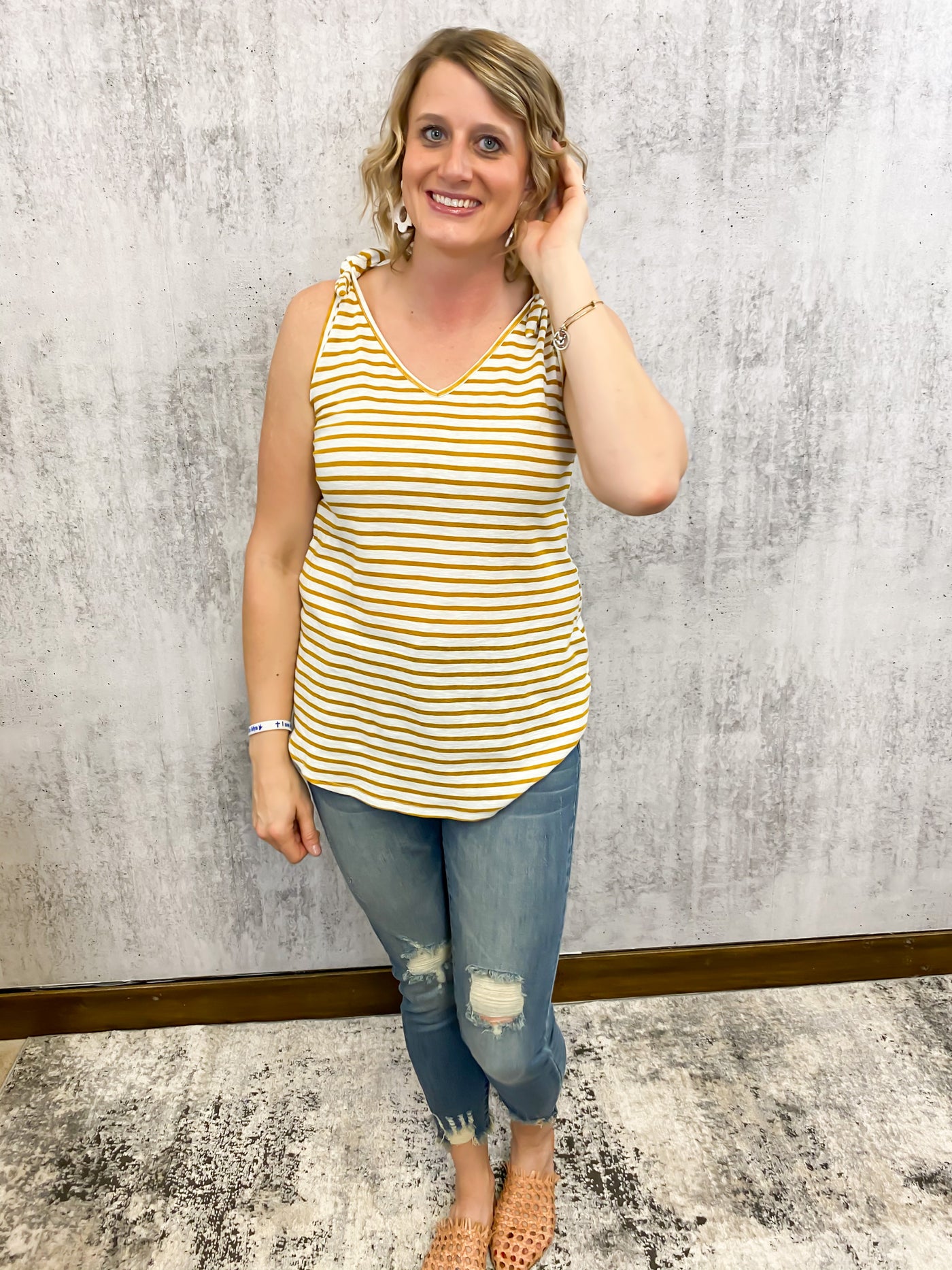 Striped Tank with Tie -Mustard
