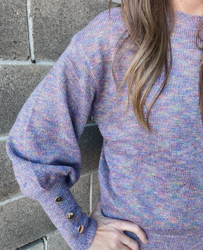 Pink/Purple Button Ballon Sleeve Sweater