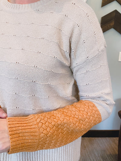 Pointelle Knit Color Block Pullover