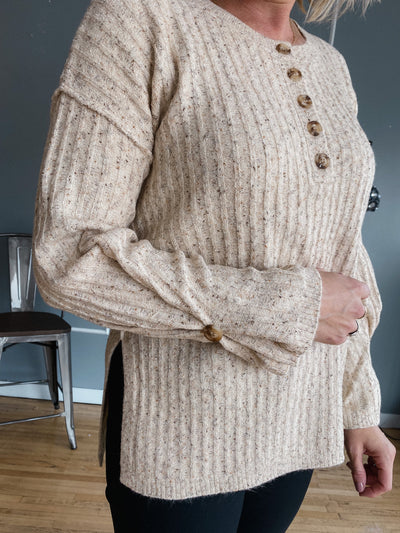 Texture Henley the Knit Sweater-Oatmeal