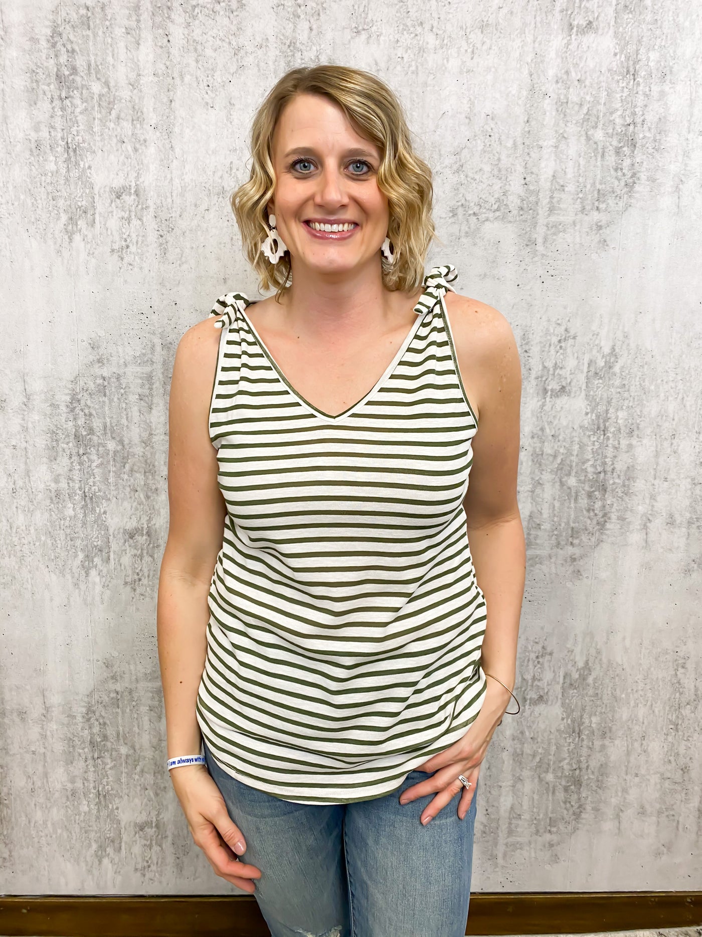 Striped Tank with Tie -Olive